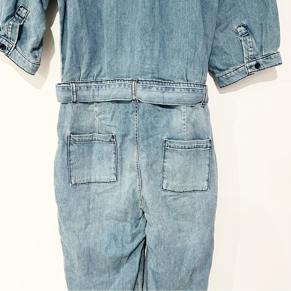 NWT BA&SH Frida Denim Jean Belted Collared Patch Pocket Jumpsuit Size Large - Picture 10 of 15